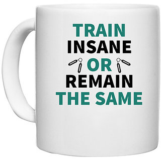                       UDNAG White Ceramic Coffee / Tea Mug 'Gym | Train insane' Perfect for Gifting [330ml]                                              