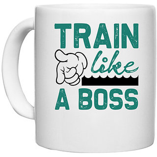                       UDNAG White Ceramic Coffee / Tea Mug 'Gym | Train like a Boss' Perfect for Gifting [330ml]                                              