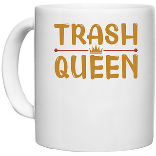                       UDNAG White Ceramic Coffee / Tea Mug 'Queen | Trash' Perfect for Gifting [330ml]                                              