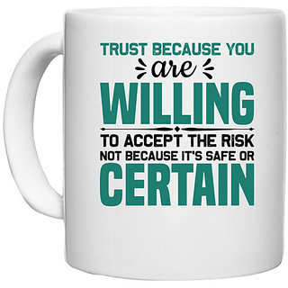                       UDNAG White Ceramic Coffee / Tea Mug 'Trust' Perfect for Gifting [330ml]                                              