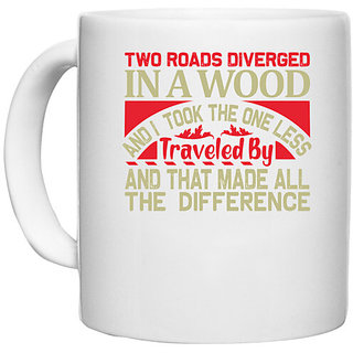                       UDNAG White Ceramic Coffee / Tea Mug 'Two roads' Perfect for Gifting [330ml]                                              