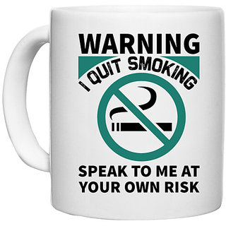                       UDNAG White Ceramic Coffee / Tea Mug 'Warning | Warning' Perfect for Gifting [330ml]                                              