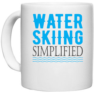                       UDNAG White Ceramic Coffee / Tea Mug 'Water Skiing' Perfect for Gifting [330ml]                                              