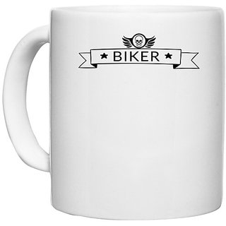                       UDNAG White Ceramic Coffee / Tea Mug 'Biker | biker' Perfect for Gifting [330ml]                                              