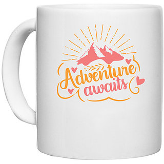                       UDNAG White Ceramic Coffee / Tea Mug 'Adventure | Adventure Awaits 2' Perfect for Gifting [330ml]                                              