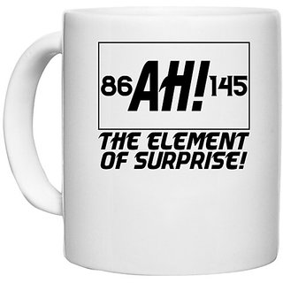                       UDNAG White Ceramic Coffee / Tea Mug 'Element of Surprise | ah! the element of surprise!' Perfect for Gifting [330ml]                                              