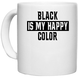                       UDNAG White Ceramic Coffee / Tea Mug 'Colour | black is my happy color' Perfect for Gifting [330ml]                                              