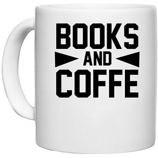                       UDNAG White Ceramic Coffee / Tea Mug 'Books | BOOKS AND COFFE 2' Perfect for Gifting [330ml]                                              
