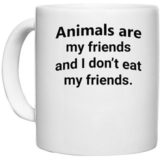                       UDNAG White Ceramic Coffee / Tea Mug 'Animals | ANIMALS ARE MY' Perfect for Gifting [330ml]                                              