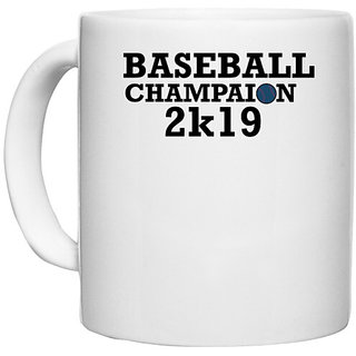                       UDNAG White Ceramic Coffee / Tea Mug 'Baseball | BASEBALL CHAMPAION' Perfect for Gifting [330ml]                                              