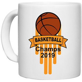                       UDNAG White Ceramic Coffee / Tea Mug 'Basketball | BASKETBALL CHAMPS' Perfect for Gifting [330ml]                                              