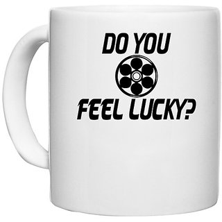                       UDNAG White Ceramic Coffee / Tea Mug 'Lucky | do you feel lucky-' Perfect for Gifting [330ml]                                              