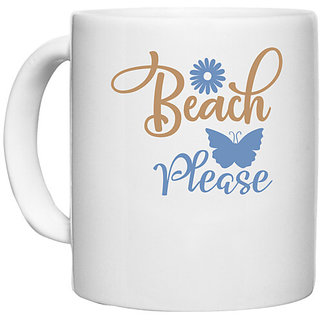                       UDNAG White Ceramic Coffee / Tea Mug 'Summer | Beach please 2' Perfect for Gifting [330ml]                                              