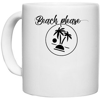                       UDNAG White Ceramic Coffee / Tea Mug 'Summer | Beach please' Perfect for Gifting [330ml]                                              
