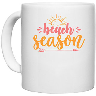                       UDNAG White Ceramic Coffee / Tea Mug 'Summer | beach season' Perfect for Gifting [330ml]                                              
