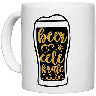                       UDNAG White Ceramic Coffee / Tea Mug 'Beer | Beer celebrate' Perfect for Gifting [330ml]                                              