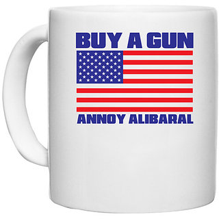                       UDNAG White Ceramic Coffee / Tea Mug 'American Flag | Buy a gun Annoy alibaral' Perfect for Gifting [330ml]                                              