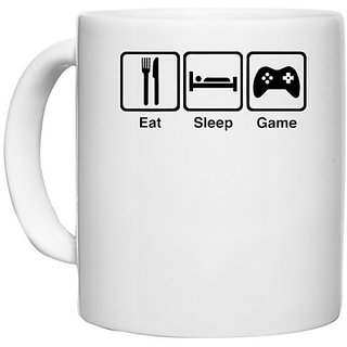                       UDNAG White Ceramic Coffee / Tea Mug 'Life | eat sleep game' Perfect for Gifting [330ml]                                              
