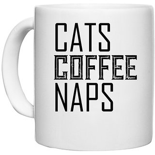                      UDNAG White Ceramic Coffee / Tea Mug 'Cat | CATS COFFEE NAPS' Perfect for Gifting [330ml]                                              