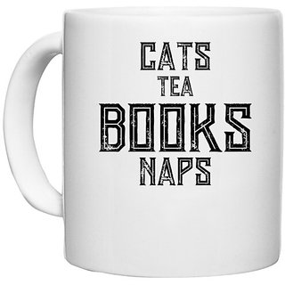                       UDNAG White Ceramic Coffee / Tea Mug 'Cat | CATS TEA BOOKS NAPS 2' Perfect for Gifting [330ml]                                              