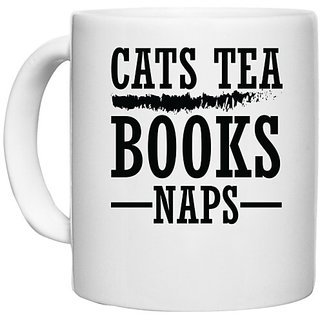                       UDNAG White Ceramic Coffee / Tea Mug 'Cat | CATS TEA BOOKS NAPS' Perfect for Gifting [330ml]                                              