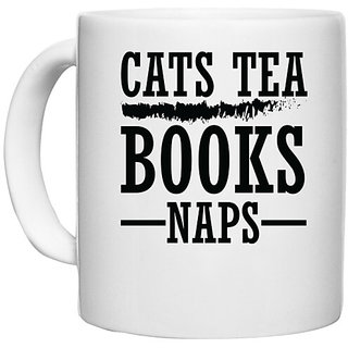                       UDNAG White Ceramic Coffee / Tea Mug 'Cat | CATS TEA BOOKS NAPS' Perfect for Gifting [330ml]                                              