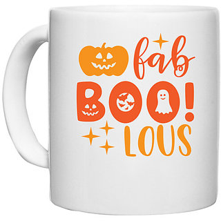                       UDNAG White Ceramic Coffee / Tea Mug 'fabulous | fab boo lous' Perfect for Gifting [330ml]                                              