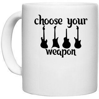                       UDNAG White Ceramic Coffee / Tea Mug 'Guitar | choose your weapon' Perfect for Gifting [330ml]                                              