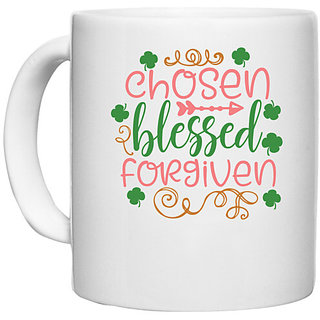                      UDNAG White Ceramic Coffee / Tea Mug 'Blessed | chosen blessed forgiven' Perfect for Gifting [330ml]                                              