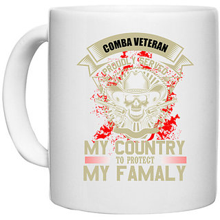                       UDNAG White Ceramic Coffee / Tea Mug 'Family | COMBA VETERAN' Perfect for Gifting [330ml]                                              