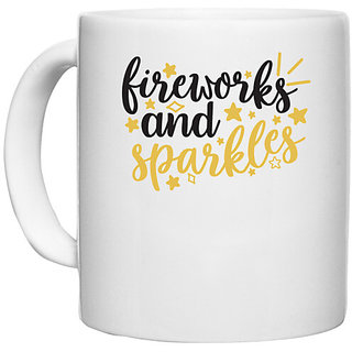                       UDNAG White Ceramic Coffee / Tea Mug 'fireworks | Fireworks and sparkles' Perfect for Gifting [330ml]                                              