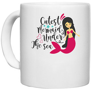                       UDNAG White Ceramic Coffee / Tea Mug 'Seaqueen | Cutest Mermaid under the sea' Perfect for Gifting [330ml]                                              