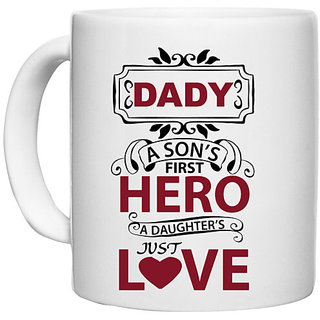                       UDNAG White Ceramic Coffee / Tea Mug 'Father | DADY A SONS' Perfect for Gifting [330ml]                                              