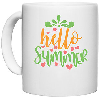                       UDNAG White Ceramic Coffee / Tea Mug 'School | hello summer' Perfect for Gifting [330ml]                                              