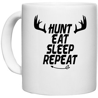                       UDNAG White Ceramic Coffee / Tea Mug 'hunting | hunt eat sleep repeat' Perfect for Gifting [330ml]                                              