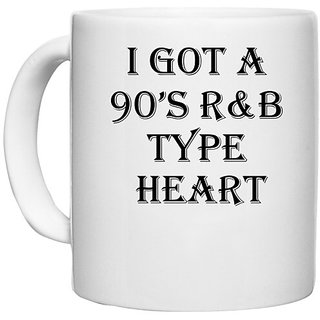                       UDNAG White Ceramic Coffee / Tea Mug 'Heart | I GOT A 90 S R&B TYPE HEART' Perfect for Gifting [330ml]                                              