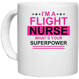                       UDNAG White Ceramic Coffee / Tea Mug 'Nurse | I am Flight Nurse What's' Perfect for Gifting [330ml]                                              