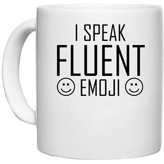                       UDNAG White Ceramic Coffee / Tea Mug 'Emoji | I SPEAK FLUENT emoji' Perfect for Gifting [330ml]                                              