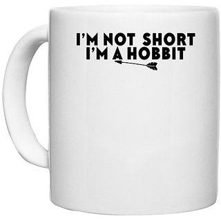 UDNAG White Ceramic Coffee / Tea Mug 'Hobbit | IM NOT SHORT IM A HOBBIT' Perfect for Gifting [330ml]