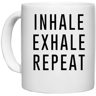                       UDNAG White Ceramic Coffee / Tea Mug '| Inhale' Perfect for Gifting [330ml]                                              