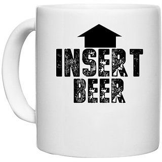                       UDNAG White Ceramic Coffee / Tea Mug 'Beer | insert beer' Perfect for Gifting [330ml]                                              