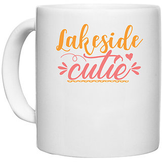                       UDNAG White Ceramic Coffee / Tea Mug 'Cutie | lakeside cutie' Perfect for Gifting [330ml]                                              