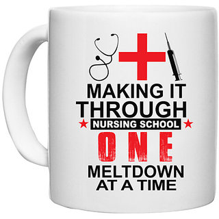                       UDNAG White Ceramic Coffee / Tea Mug 'Nurse | Making it Though Nursing' Perfect for Gifting [330ml]                                              