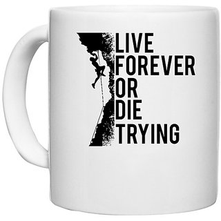                       UDNAG White Ceramic Coffee / Tea Mug 'Adventure | Live forever' Perfect for Gifting [330ml]                                              