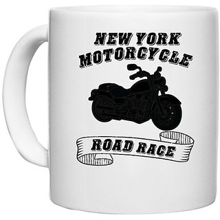                       UDNAG White Ceramic Coffee / Tea Mug 'Rider | New york' Perfect for Gifting [330ml]                                              
