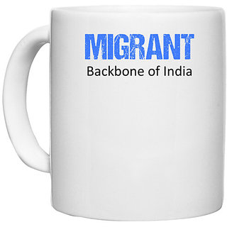                      UDNAG White Ceramic Coffee / Tea Mug 'Migrant | Backbone of India' Perfect for Gifting [330ml]                                              