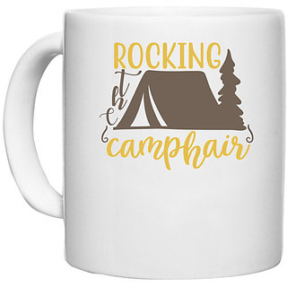                       UDNAG White Ceramic Coffee / Tea Mug 'Adventure | Rocking the camphair 2' Perfect for Gifting [330ml]                                              