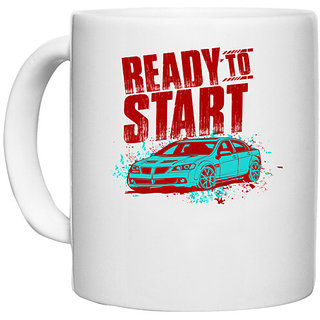                       UDNAG White Ceramic Coffee / Tea Mug 'Drive | Ready to' Perfect for Gifting [330ml]                                              