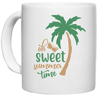                       UDNAG White Ceramic Coffee / Tea Mug 'Summer | Sweet summer time' Perfect for Gifting [330ml]                                              