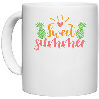                       UDNAG White Ceramic Coffee / Tea Mug 'Summer | sweet summer' Perfect for Gifting [330ml]                                              